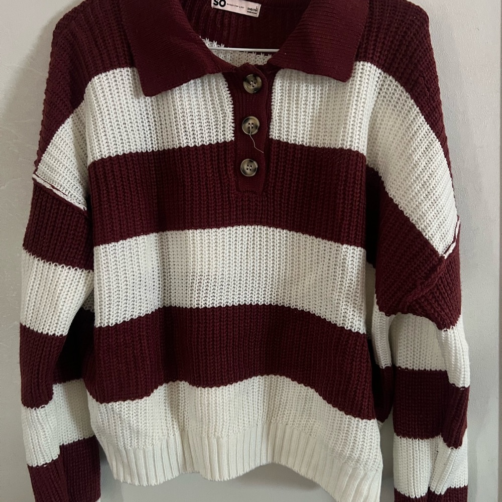 SO Red and White Crew Neck Sweater Classic Stripes